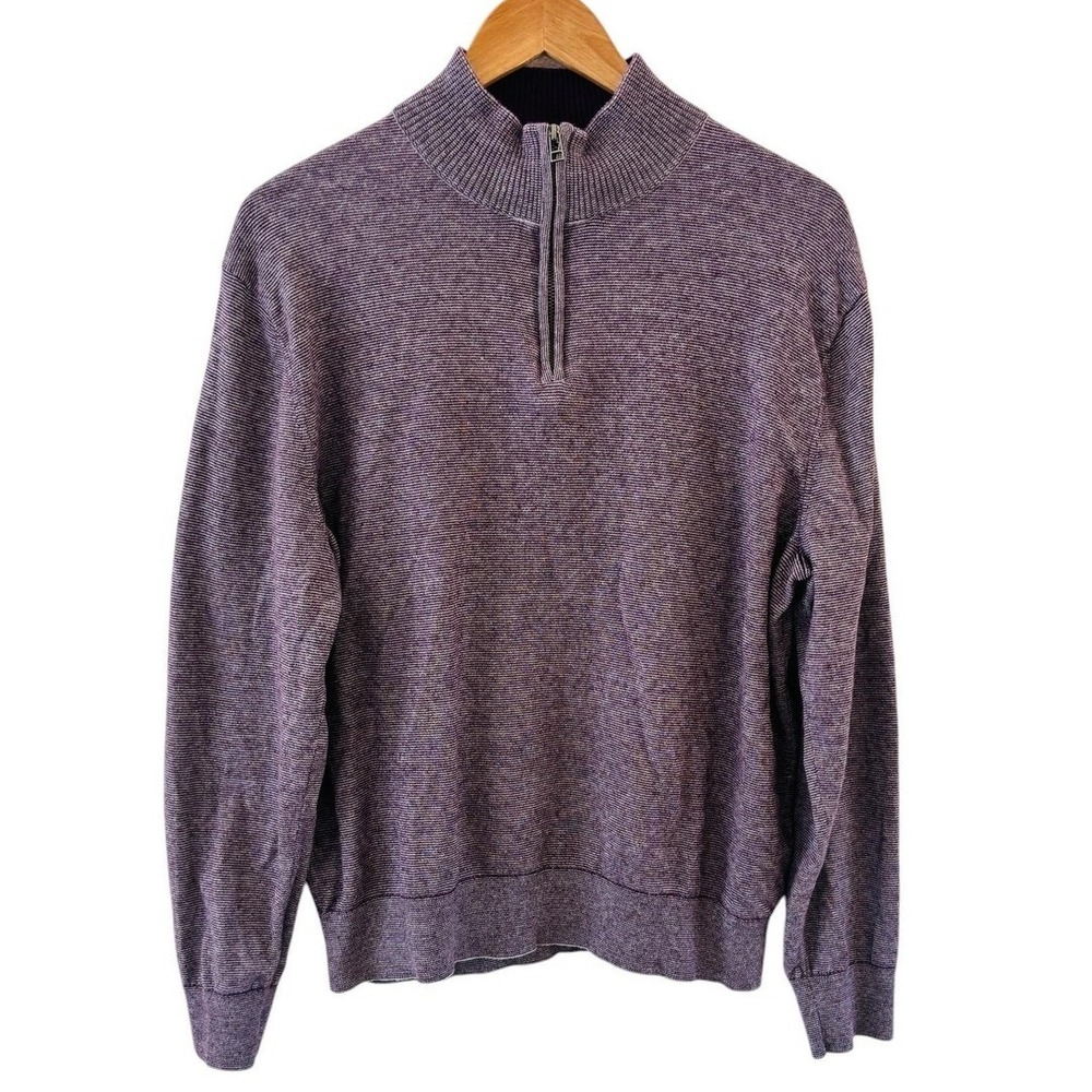 Bonobos Cotton Cashmere 1/4 Zip Sweater‎ Mens Size L Purple Mock Neck Preppy